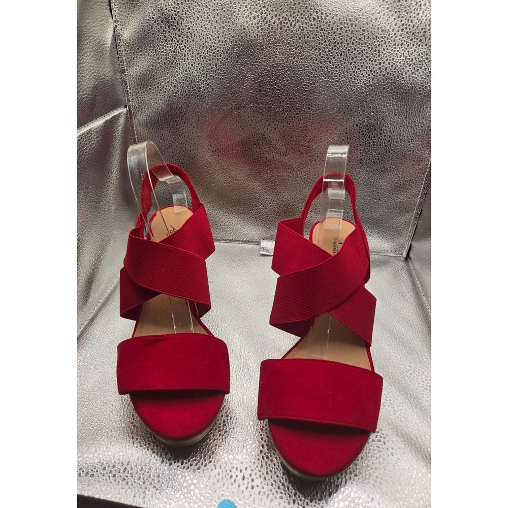 American Eagle Red Cork Wedge Sandals Elastic Straps Size 10 Platform Shoes